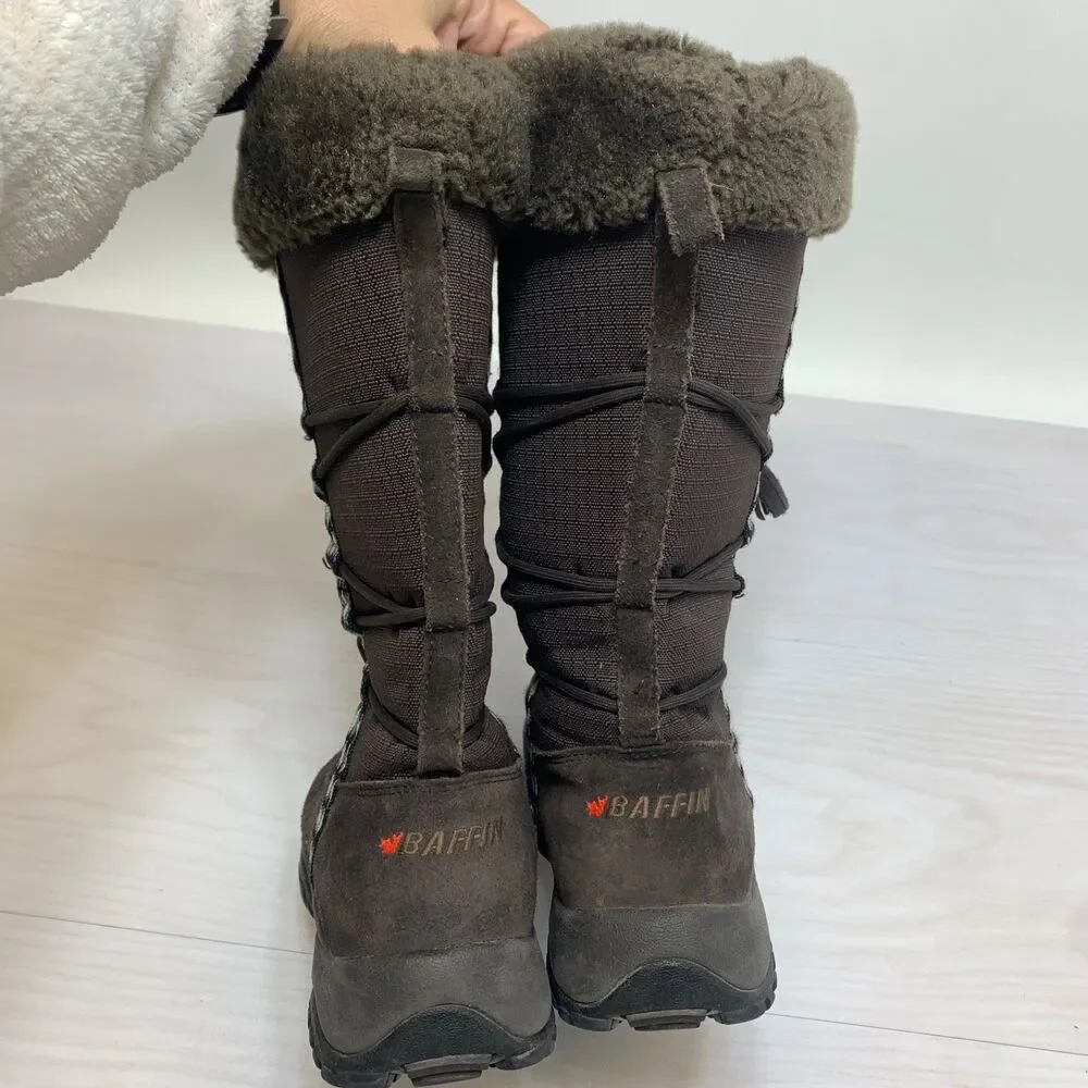 Baffin AMAK 4710-W001 Brown Suede Leather Faux‎ Fur Mid Calf Snow Boots Size 8